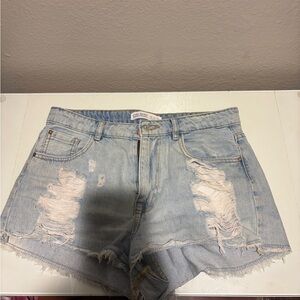 Zara Light Blue Distressed Jean Shorts